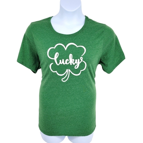 Celebrate St Patricks Womens Short Sleeve T-Shirt Lucky Green and White Size 3X - Picture 1 of 7
